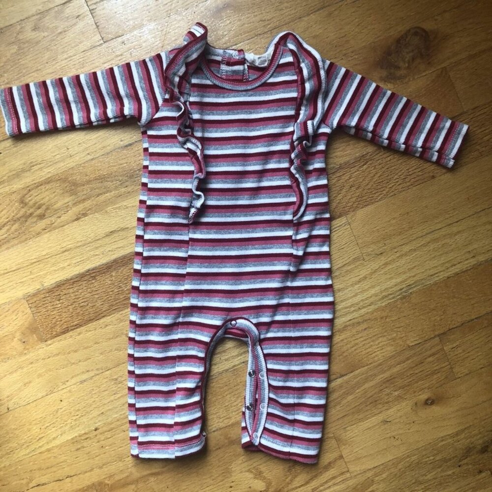 Jessica Simpson 3-6M Striped Ribbed Knit Ruffle Jumpsuit
